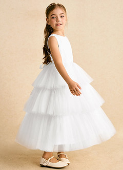 Azazie Marshmallow Robe Demoiselle D'honneur Fillette Robe Princesse en Tulle Arc Blanc image3