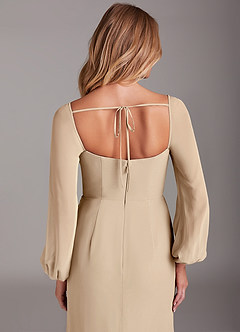 Azazie Charissa Bridesmaid Dresses Champagne Sheath Long Sleeve Chiffon Dress image2