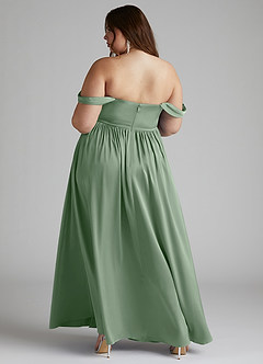 Azazie Morana Brautjungfernkleider Wandelbar A-Linie Schulterfrei Stretch-Satin Kleid Matcha image14