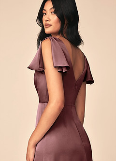 Azazie Soren Bridesmaid Dresses Vintage Mauve A-Line Pleated Stretch Satin Dress image5