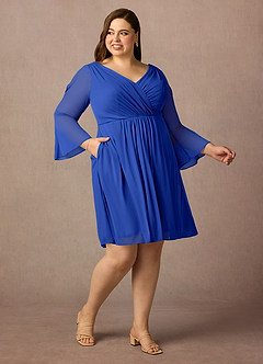 Azazie Teraso Mother of the Bride Dresses Royal Blue A-Line Pleated Mesh Dress image12