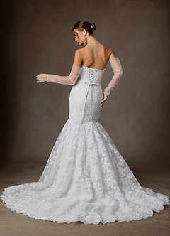 Azazie Janice Wedding Dresses Diamond White Mermaid Strapless Lace Dress image2