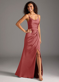 Azazie Deandra Bridesmaid Dresses Antique Rose Mermaid Pleated Stretch Satin Dress image5