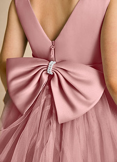 Azazie Pear Flower Girl Dresses Dusty Rose Ball-Gown Bow Tulle Dress image6
