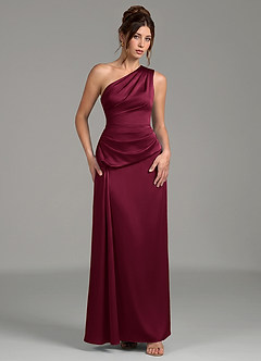 Azazie Zahira Brautjungfernkleider Etui One-Shoulder Stretch-Satin Kleid Burgunderrot image4