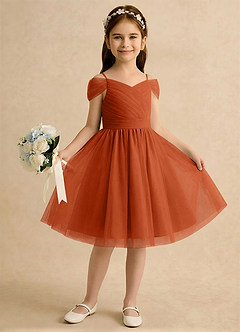 Azazie Lila Girls Formal Flower Girl Dresses Burnt Orange A-Line Off the Shoulder Tulle Dress image4