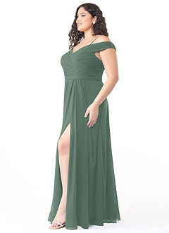 Azazie Audrianna Bridesmaid Dresses Eucalyptus A-Line Off-The-Shoulder Gathered Chiffon Convertible Dress image9