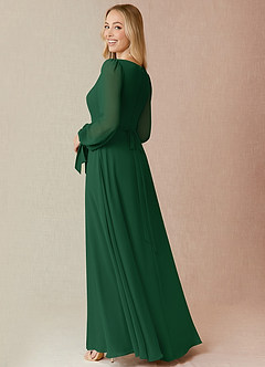 Azazie Leonia Bridesmaid Dresses Dark Green A-Line Long Sleeve Chiffon Dress image2