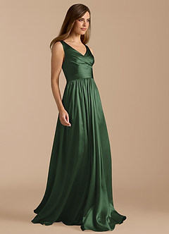 Azazie Keyla Bridesmaid Dresses Eucalyptus A-Line Pleated Metallic Satin Dress image7