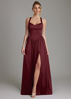 Azazie Francis Bridesmaid Dresses Cabernet A-Line Corset Stretch Satin Dress image1