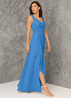 Azazie Kori Bridesmaid Dresses Blue Jay A-Line Pleated Chiffon Dress image3