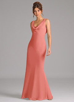 Azazie Rylina Bridesmaid Dresses Salmon Pink Mermaid Pleated Chiffon Dress image5