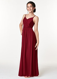 Azazie Luxy Junior Burgundy Pleated Mesh Dress image5