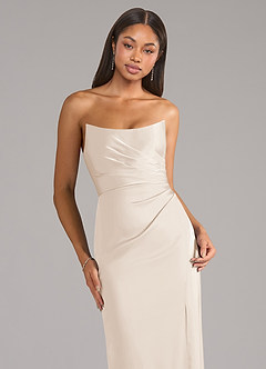 Azazie Marla Vestidos de damas de honor Vestido de Alabastro Blanco de Satén Elástico de Corte Recto Convertible con Sin tirantes image2
