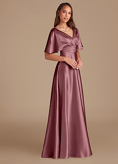 Azazie Pamela Bridesmaid Dresses Vintage Mauve A-Line Pleated Metallic Satin Dress image3