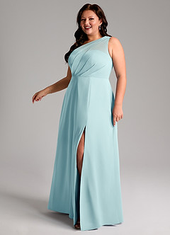 Azazie Phaedra Bridesmaid Dresses Sea Glass A-Line One Shoulder Chiffon Dress image12