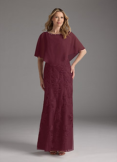 Azazie Whilhelmina Mother of the Bride Dresses Cabernet Mermaid Lace Chiffon Dress image1