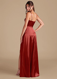 Azazie Halsey Bridesmaid Dresses Rust A-Line Side Slit Metallic Satin Dress image6