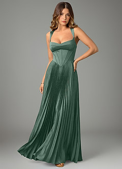 Azazie Avenelle Robes de demoiselle d'honneur Robe Trapèze en Satin extensible Corset Eucalyptus image1