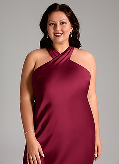 Azazie Doretta Bridesmaid Dresses Burgundy Mermaid Pleated Stretch Satin Dress image11