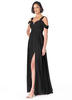 Azazie Lianne Bridesmaid Dresses Black A-Line Off the Shoulder Chiffon Dress image3