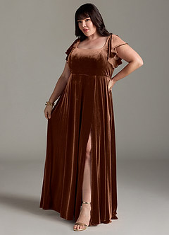 Azazie Bondi Bridesmaid Dresses Umber A-Line Side Slit Velvet Dress image10