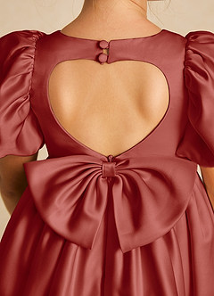 Azazie Muffin Flower Girl Dresses Terracotta A-Line with Sleeves Matte Satin Dress image4