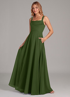 Azazie Shaude Bridesmaid Dresses Olive A-Line Pleated Chiffon Dress image4