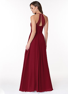 Azazie Ginger Bridesmaid Dresses Burgundy A-Line Halter Pleated Chiffon Dress image4