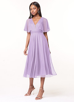 Azazie Tinsley Bridesmaid Dresses Lilac A-Line Pleated Mesh Dress image3