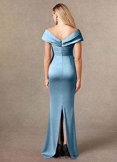 Azazie Ludlow Mother of the Bride Dresses Steel Blue Mermaid Pleated Stretch Satin Dress image4
