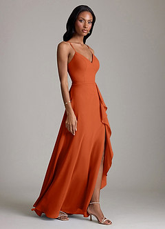 Azazie Naeem Bridesmaid Dresses Burnt Orange A-Line V-Neck Ruffle Chiffon Dress image4