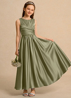 Azazie Ducky Girls Formal Flower Girl Dresses Pistachio A-Line Pleated Stretch Satin Dress image1
