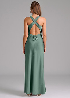 Azazie Evadne Bridesmaid Dresses Eucalyptus A-Line Pleated Stretch Satin Dress image2