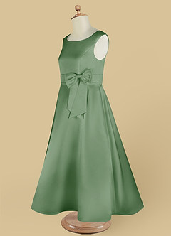 Azazie Lindy Flower Girl Dresses Matcha A-Line Pleated Matte Satin Dress image15