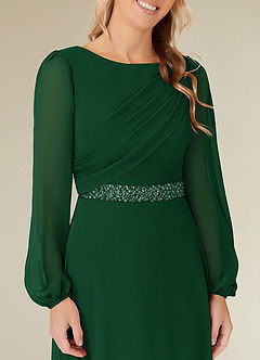 Azazie Priyanka Mother of the Bride Dresses Dark Green A-Line Boatneck Pleated Chiffon Dress image3