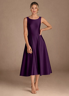 Azazie Fulton Mother of the Bride Dresses Grape A-Line Pleated Stretch Satin Dress image4