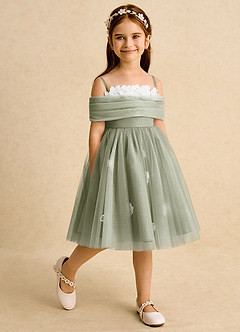 Azazie May Flower Girl Dresses Pistachio Ball-Gown Pleated Tulle Dress image4