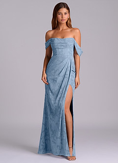 Azazie Johana Bridesmaid Dresses Powder Blue Mermaid Off the Shoulder Floral Burnout Convertible Dress image3