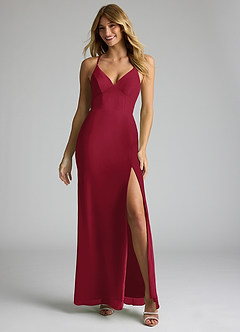 Azazie Becca Bridesmaid Dresses Burgundy Sheath V-Neck Chiffon Dress image3