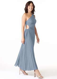 Azazie Kirra Bridesmaid Dresses Dusty Blue A-Line One Shoulder Chiffon Dress image3