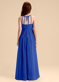 Azazie Arianthe Junior Abito A-Line in Chiffon Plissettato Blu Reale image5