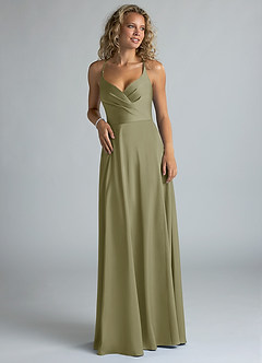 Azazie Davis Bridesmaid Dresses Pistachio A-Line Pleated Stretch Satin Dress image4