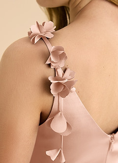 Azazie Gumdrop Junior Rose Gold Empire Pleated Stretch Satin Dress image8