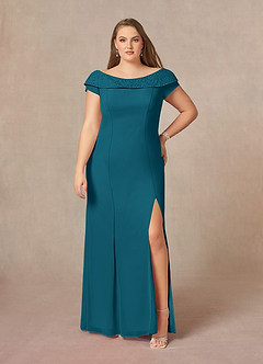 Azazie Cupid Abiti per la Madre della Sposa Abito A-Line in Chiffon in Pizzo con Scollo a Barca Blu Inchiostro image6