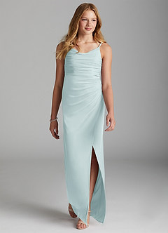 Azazie Deandra Junior Mist Sheath Mesh Dress image3