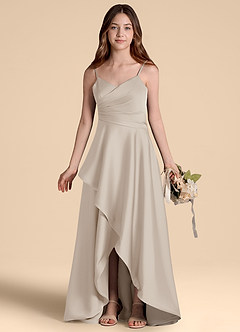 Azazie Prisha Junior A-Linie Plissee Stretch-Satin Kleid Frost image7