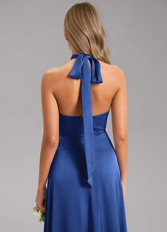 Azazie Tracie Bridesmaid Dresses Royal Blue A-Line Side Slit Stretch Satin Dress image7