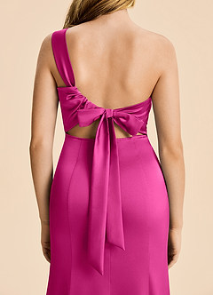 Azazie Ren Junior Fuchsia A-Line Pleated Stretch Satin Dress image6