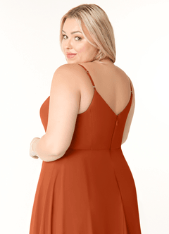 Azazie Clarissa Bridesmaid Dresses Burnt Orange A-Line V-Neck Chiffon Dress image23